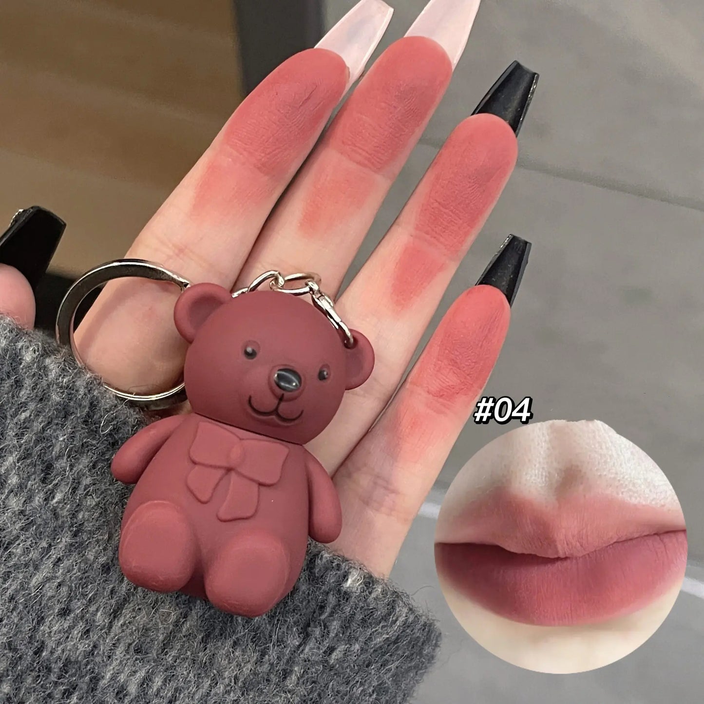Cute Bear Keychain with Mini Lip Mud - 6 Colors