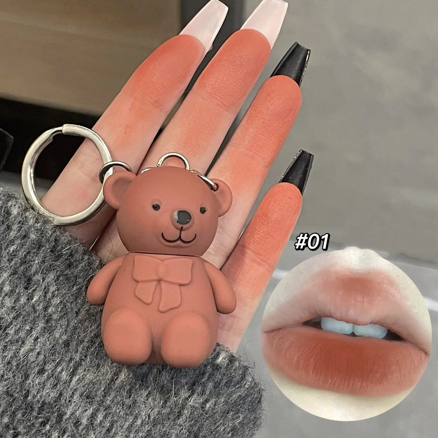 Cute Bear Keychain with Mini Lip Mud - 6 Colors
