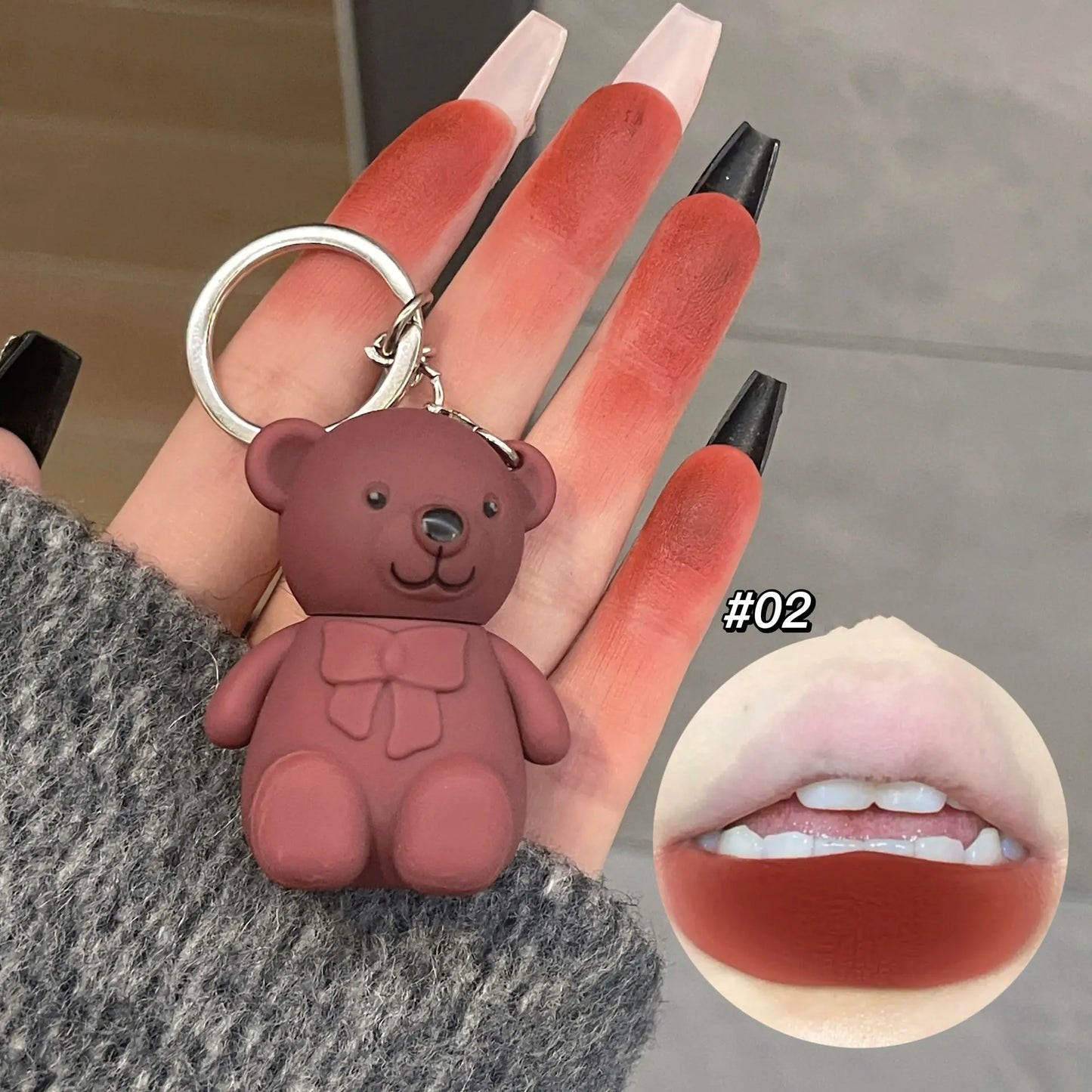 Cute Bear Keychain with Mini Lip Mud - 6 Colors